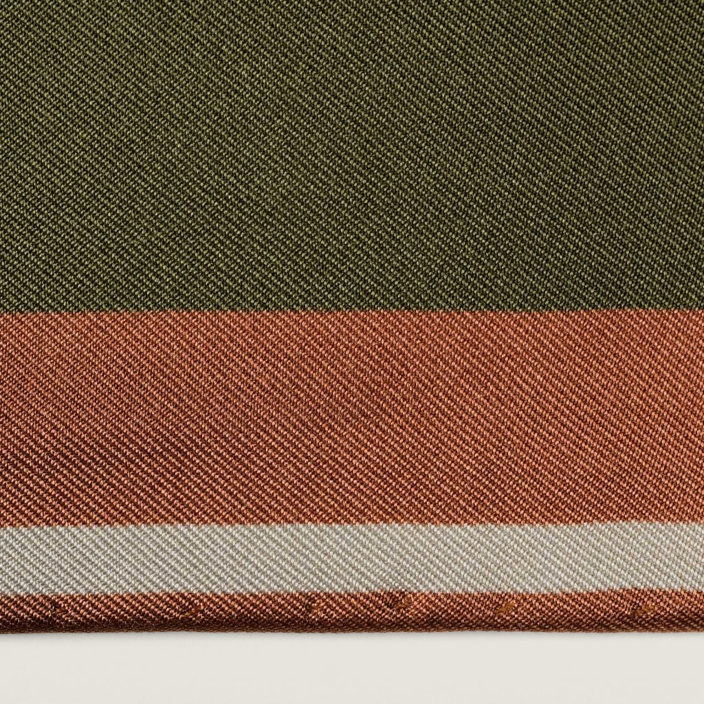 The Graft silk carré — border and hand-rolled edge, close up