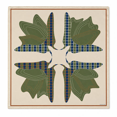 The Quatrefoil silk carré — Moss Gray, Pantone 15-6410