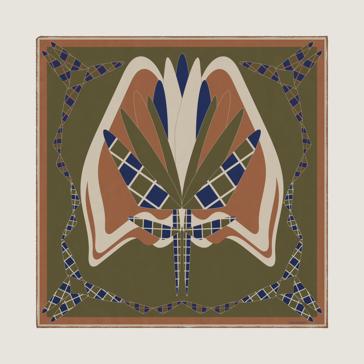 The Graft — carré en twill de soie vert bronze, 70 × 70 cm