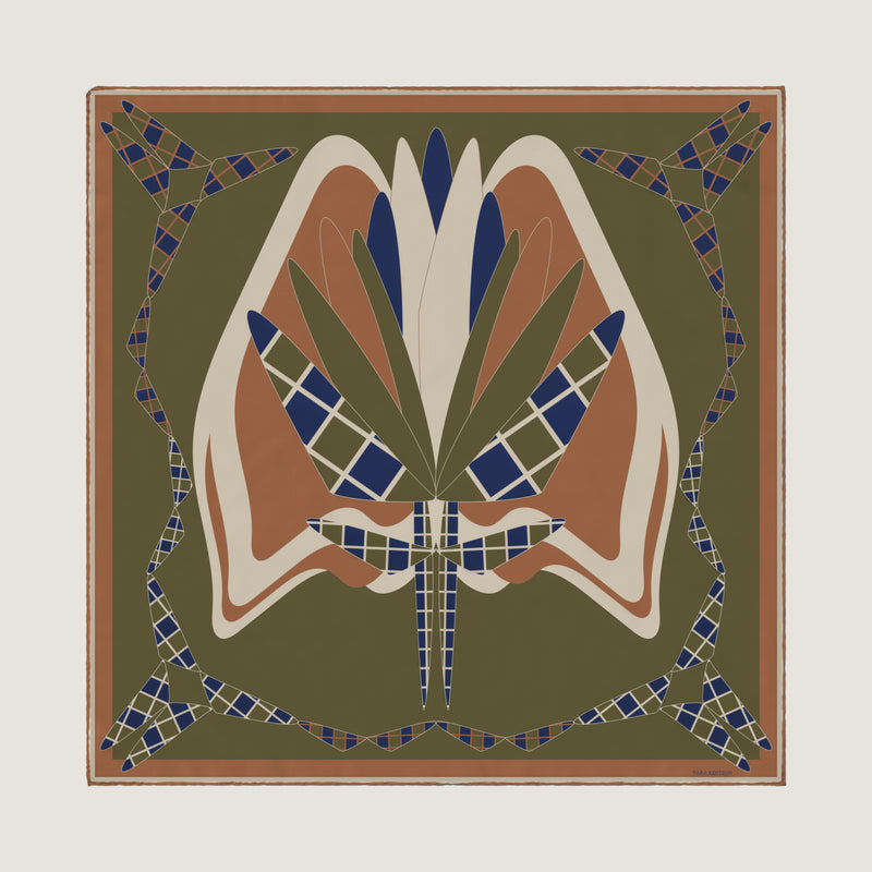 The Graft silk carré — full square, front view