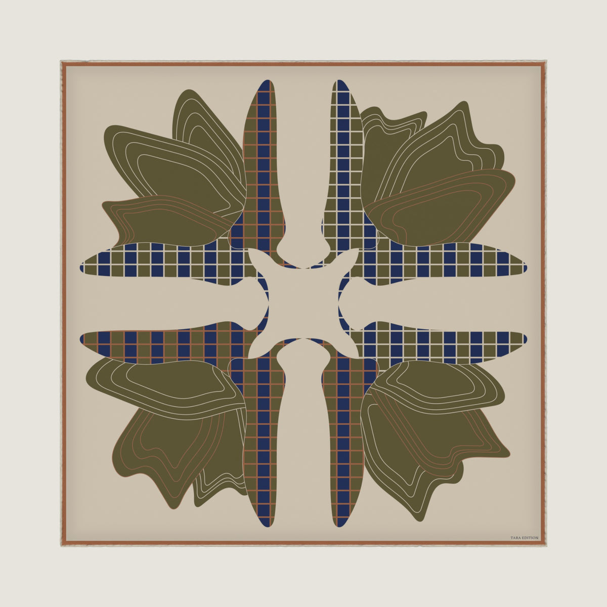 The Quatrefoil — carré en twill de soie gris mousse, 70 × 70 cm