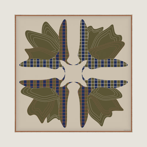 The Quatrefoil silk carré — full square, front view